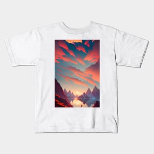 Beautiful Clouds - Mountain Range at Sunset Landscape Kids T-Shirt